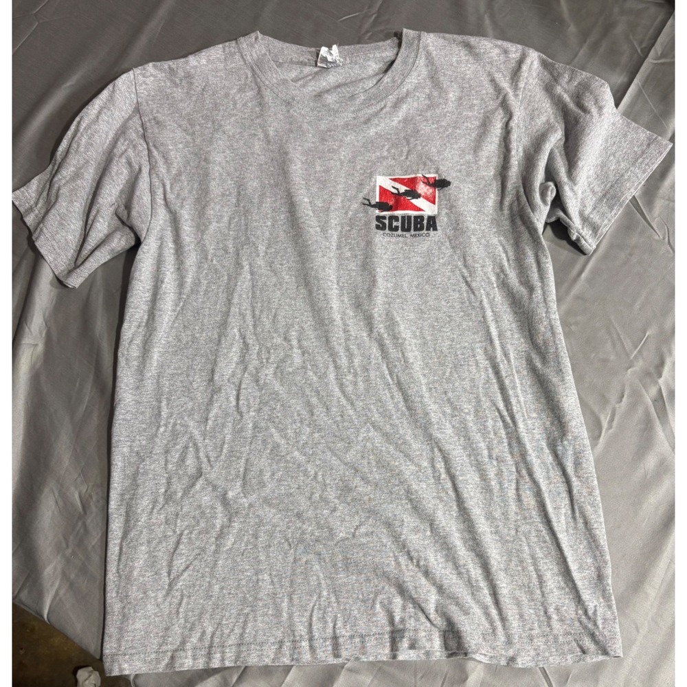 Yazbek Scuba Cozumel Mexico Graphic T-Shirt Mens Medium Gray Dive Flag Tee